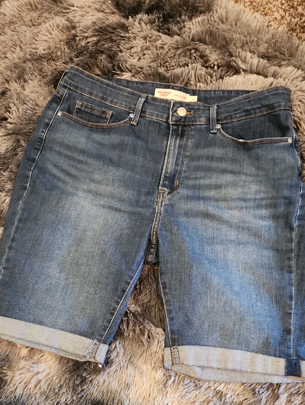 Signature by Levi Strauss Blue Rolled-Hem Denim Shorts